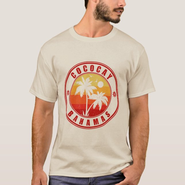 Coco Cay Bahamas Retro Sunset Souvenirs 60er T-Shirt (Vorderseite)