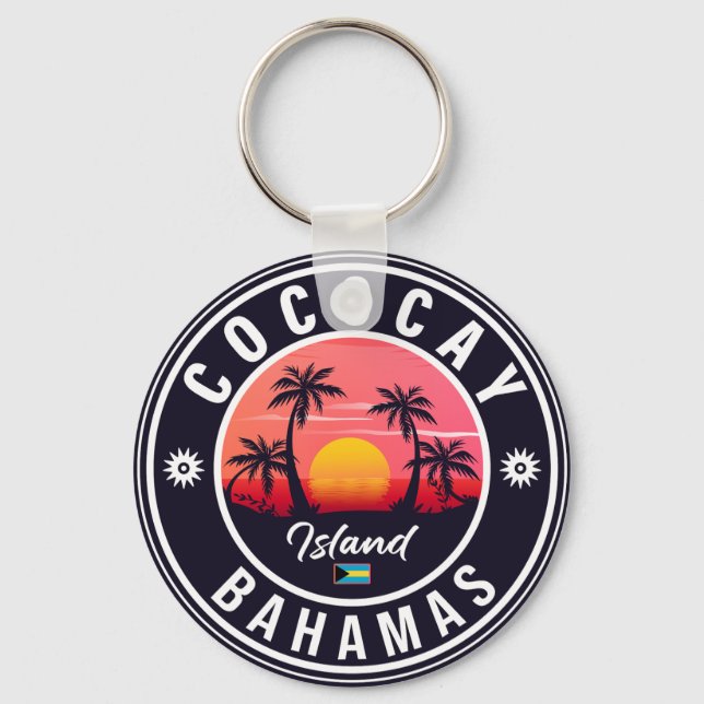 Coco Cay Bahamas Retro Sunset Souvenirs 80er Schlüsselanhänger (Vorderseite)