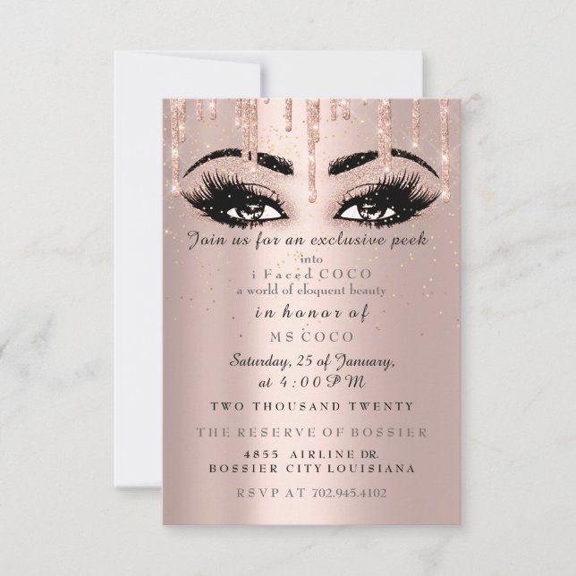 Coco Event Tropfen Rose Eyelash Confetti Makeup Einladung (Vorderseite)