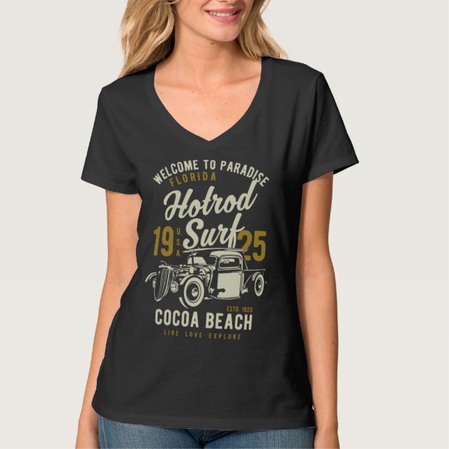 Cocoa Beach Florida Retro Hotrod Surf  2 T-Shirt (Vorderseite)