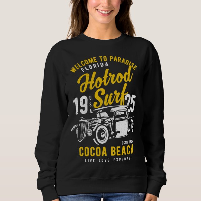 Cocoa Beach Florida Retro Hotrod Surf Distressed   Sweatshirt (Vorderseite)