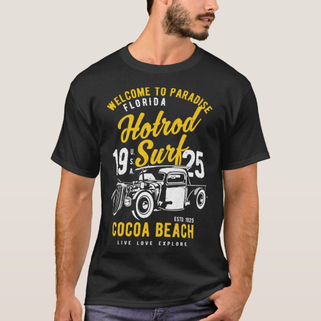Cocoa Beach Florida Retro Hotrod Surf Distressed   T-Shirt (Vorderseite)