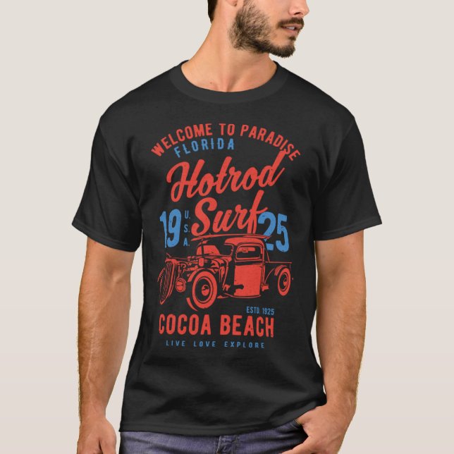 Cocoa Beach Florida Retro Hotrod Surf Distressed   T-Shirt (Vorderseite)