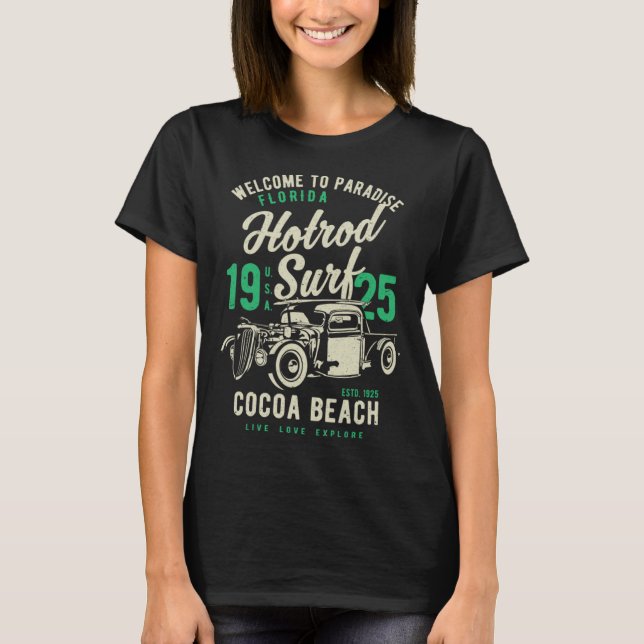 Cocoa Beach Florida Retro Hotrod Surf Distressed   T-Shirt (Vorderseite)