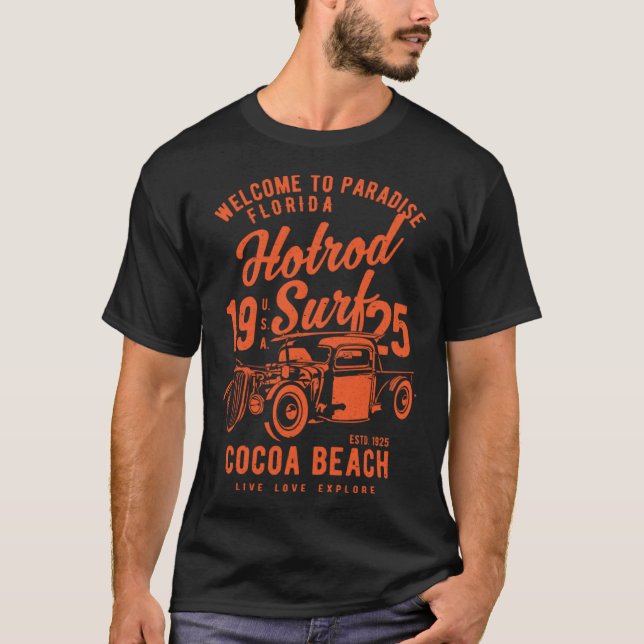 Cocoa Beach Florida Retro Hotrod Surf Distressed   T-Shirt (Vorderseite)