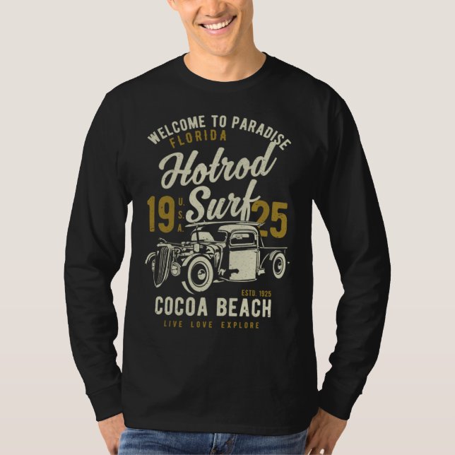 Cocoa Beach Florida Retro Hotrod Surf Distressed   T-Shirt (Vorderseite)