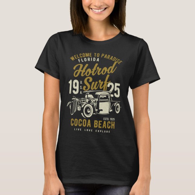 Cocoa Beach Florida Retro Hotrod Surf Distressed   T-Shirt (Vorderseite)