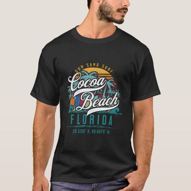 Cocoa Beach Florida Retro Sun Sand Surf Pa T-Shirt (Vorderseite)