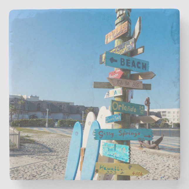 Cocoa Beach Tiki Totem Steinuntersetzer (Vorderseite)