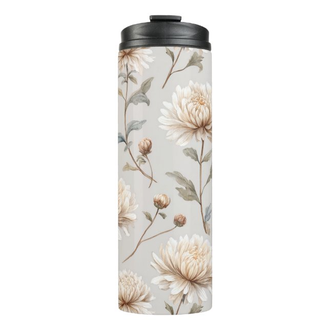 Cocoa-Braun-Creme-Blumen  Thermosbecher (Vorderseite)