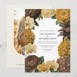 Cocoa-Braun, Golden Karamell & weiche Butter-Hochz Einladung
