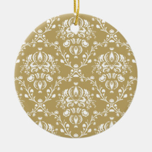 Cocoa-Braun und Creme-Damaskus Keramik Ornament