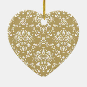 Cocoa-Braun und Creme-Damaskus Keramik Ornament