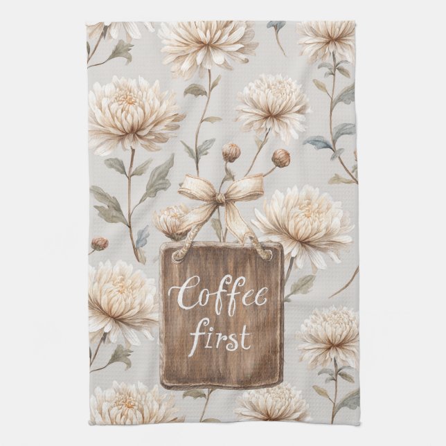 Cocoa Braune Creme Florale Kaffee Erst   Geschirrtuch (Vertikal)