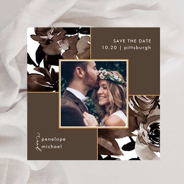 Cocoa Brown Floral Foto Hochzeit speichern das Dat Save The Date (Von Creator hochgeladen)
