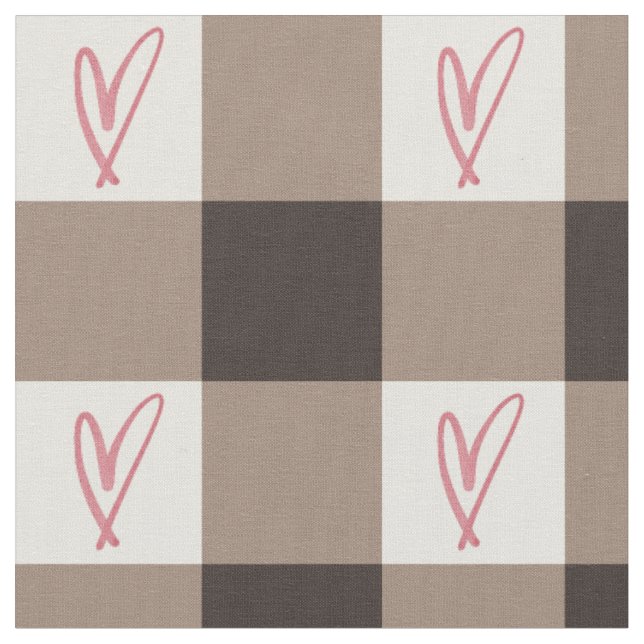 Cocoa Brown Heart Gingham Combed Cotton Fabric Stoff (Nahaufnahme)