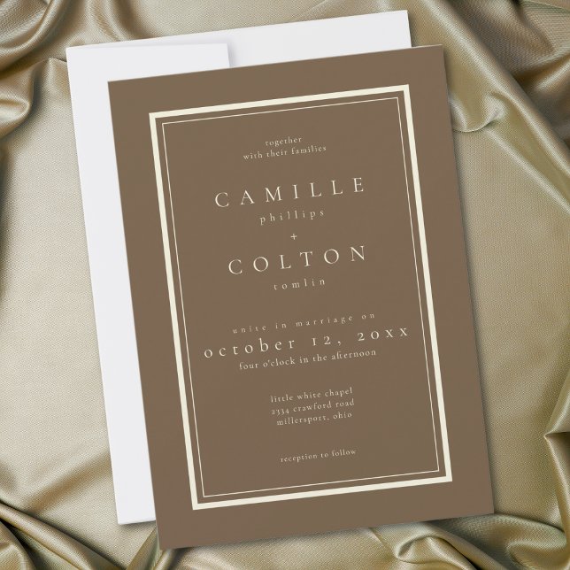 Cocoa Brown Minimalist Frame Hochzeit Einladung (Cocoa Brown Minimalist Frame Wedding Invitation)