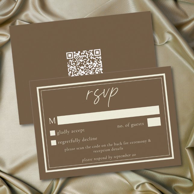 Cocoa Brown Minimalist Frame Hochzeits-QR-Code RSVP Karte (Cocoa Brown Minimalist Frame Wedding QR Code RSVP Card)