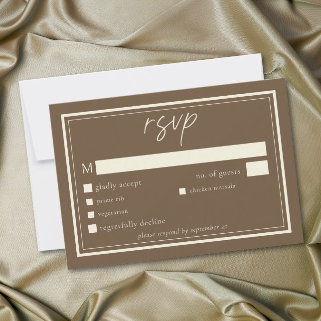 Cocoa Brown Minimalist Frame Wedding RSVP Karte (Cocoa Brown Minimalist Frame Wedding RSVP Card)