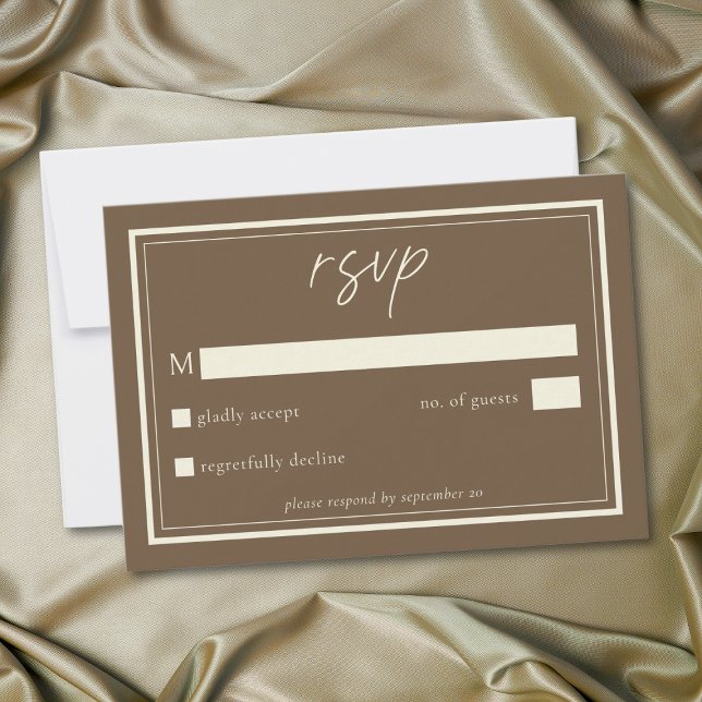 Cocoa Brown Minimalist Frame Wedding RSVP Karte (Cocoa Brown Minimalist Frame Wedding QR Code RSVP Card)