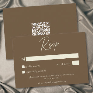Cocoa Brown Minimalist Hochzeit im Herbst QR-Code RSVP Karte