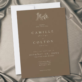 Cocoa Brown Minimalist Leaf Eichel Hochzeit im Her Einladung