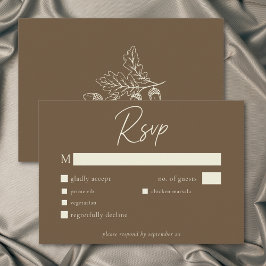 Cocoa Brown Minimalist Leaf Eichel Hochzeit im Her RSVP Karte