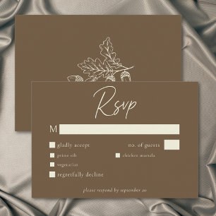 Cocoa Brown Minimalist Leaf Eichel Hochzeit im Her RSVP Karte
