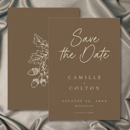 Cocoa Brown Minimalist Leaf Eichel Hochzeit im Her RSVP Karte