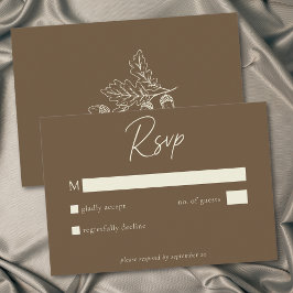 Cocoa Brown Minimalist Leaf Eichel Hochzeit im Her RSVP Karte