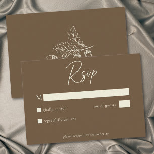 Cocoa Brown Minimalist Leaf Eichel Hochzeit im Her RSVP Karte