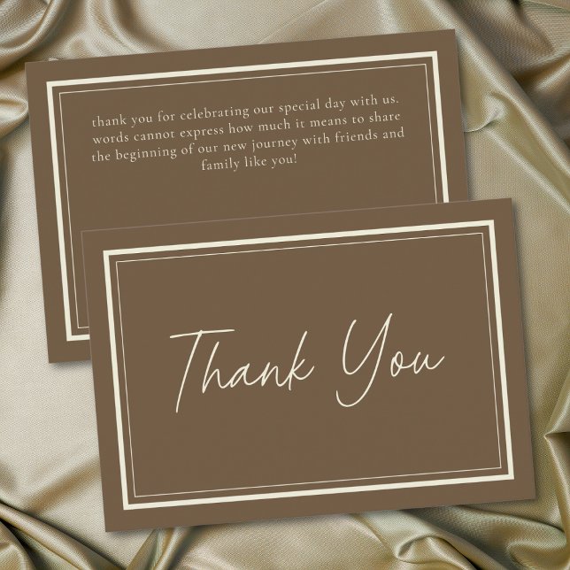 Cocoa Brown Minimalistische Rahmen Hochzeit Dankeskarte (Cocoa Brown Minimalist Frame Wedding Thank You Card)