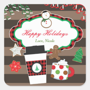 Cocoa & Cookies Weihnachts-Feier-Aufkleber Quadratischer Aufkleber