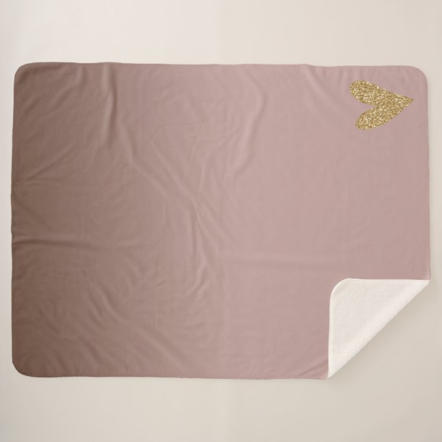 Cocoa Cream Brown Ombre Gold Glitzer Herz Sherpadecke (Vorderseite (Horizontal))