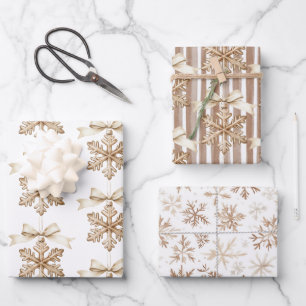 Cocoa Cream Schneeflocken Streifen Weihnachten  Geschenkpapier Set