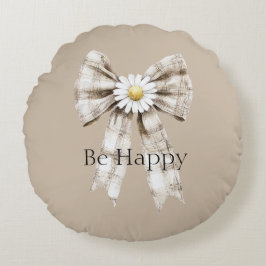 Cocoa Cream Weiße Schleife Daisy Flower Happy Rundes Kissen