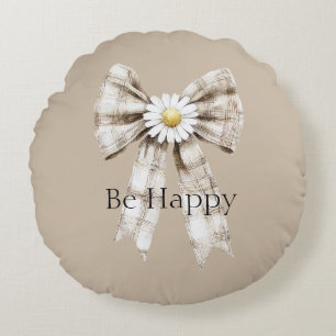 Cocoa Cream Weiße Schleife Daisy Flower Happy Rundes Kissen