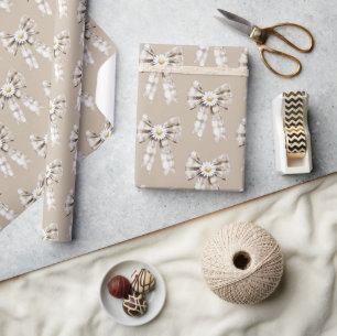 Cocoa Cream Weiße Schleife Gänseblümchen Blumen Ge Geschenkpapier