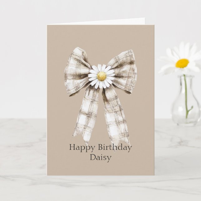 Cocoa Cream White Bow Daisy Flower Birthday Karte (Kleine Pflanze)