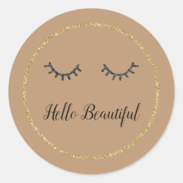 Cocoa Gold Glitzer Girly Black Eyelashes Runder Aufkleber