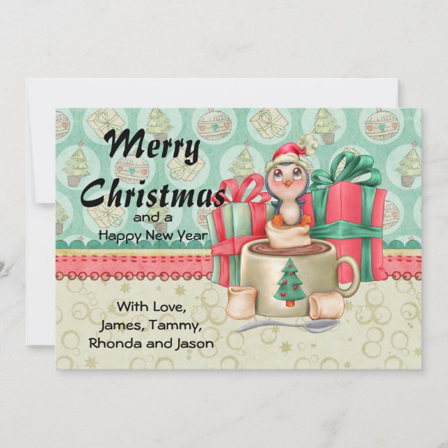 Cocoa Penguin Weihnachtsgrüße Feiertagskarte (Vorderseite)