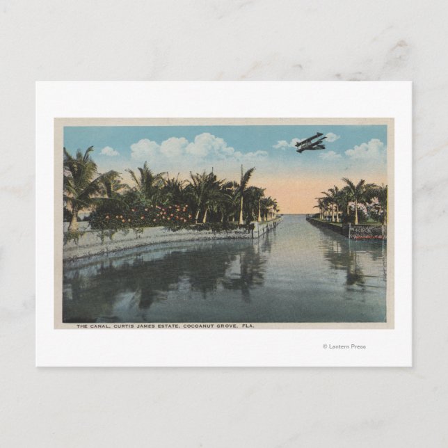 Cocoanut Grove, FL - Curtis James Anwesen Canal Postkarte (Vorderseite)