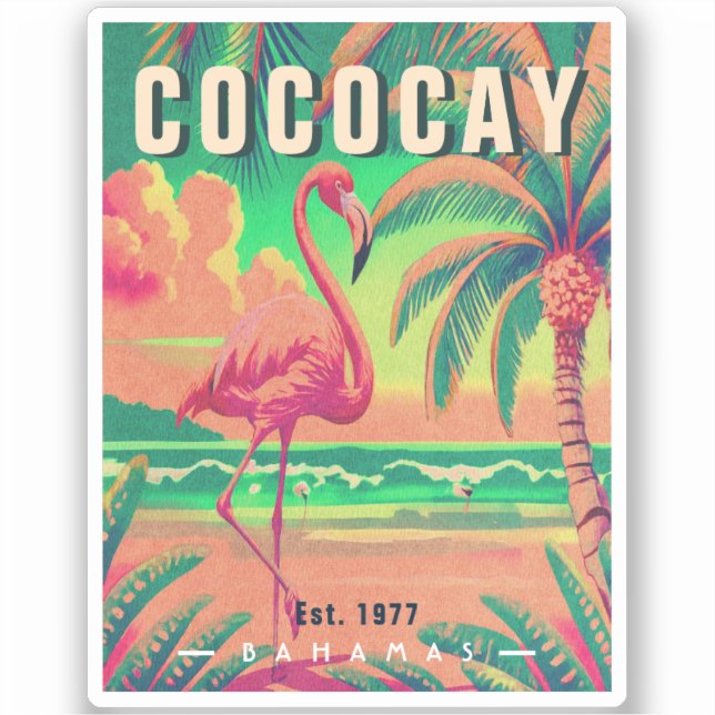 CocoCay Bahamas Retro Flamingo Souvenir 1950s Aufkleber (Vorderseite)