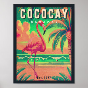 CocoCay Bahamas Retro Flamingo Souvenir 1950s Poster