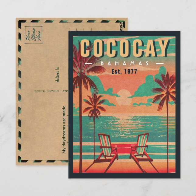 CocoCay Bahamas Retro Sunset Souvenir 1950s Postkarte (Vorne/Hinten)