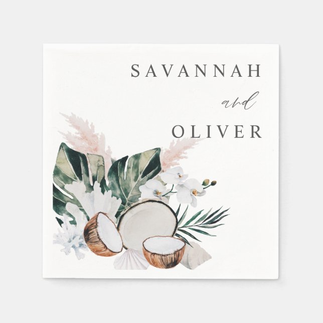 Coconut Coral & White Floral Name Napkins Serviette (Vorderseite)