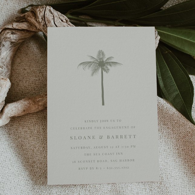 Coconut Palm Engagement Party Einladung (elegant coastal coconut palm engagement party invitation)