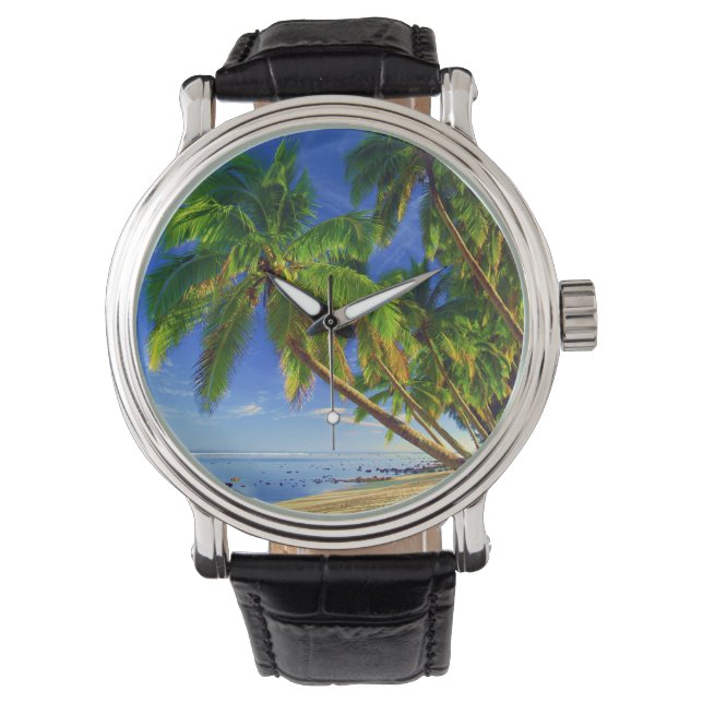Coconut Palm Tree Sandy Tropical Island Beach Armbanduhr (Vorderseite)