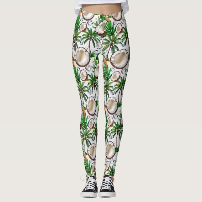 Coconut Palm Tree tropisches Muster Leggings (Vorderseite)