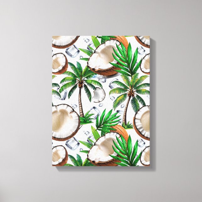 Coconut Palm Tree tropisches Muster Leinwanddruck (Vorderseite)